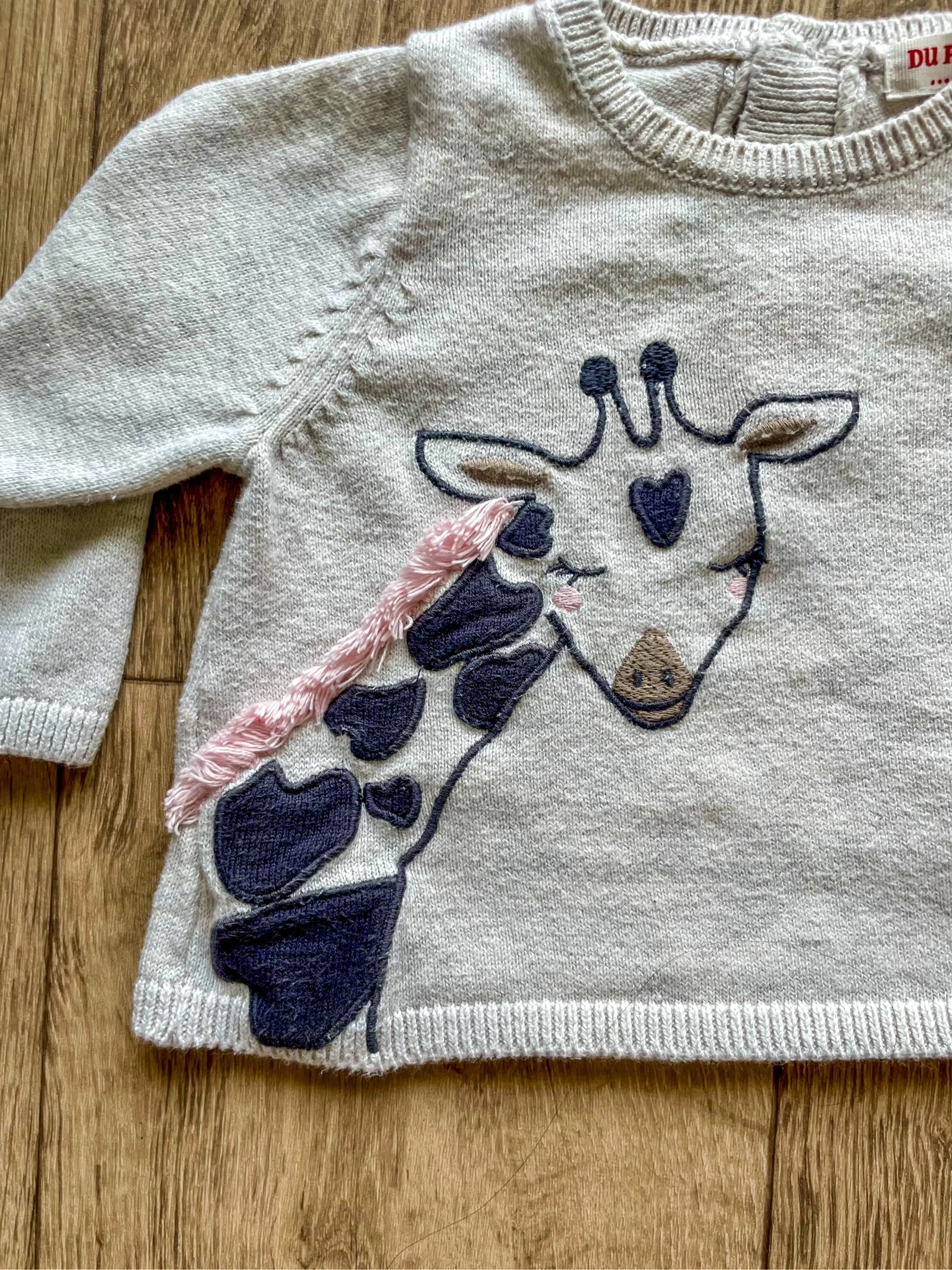 Baby girl beige giraffe sweater DPAM size 3 months – photo 2